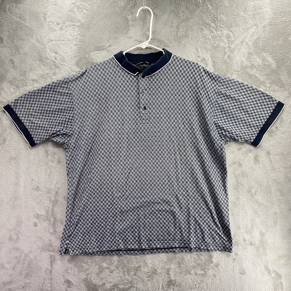 Greg Norman PlayDry Polo Mens XL Performance Navy Blue Geometric Shirt